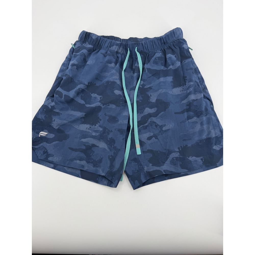 Fabletics Mens Training Shorts Small Blue Camo Zipper Pockets Athletic Gym Run
